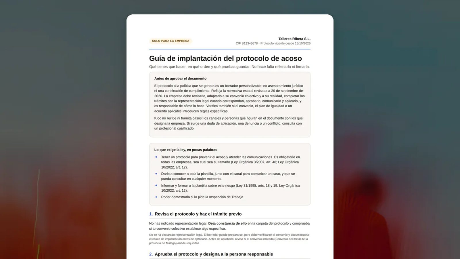 Guía de implantación del protocolo de acoso generada con Kloc