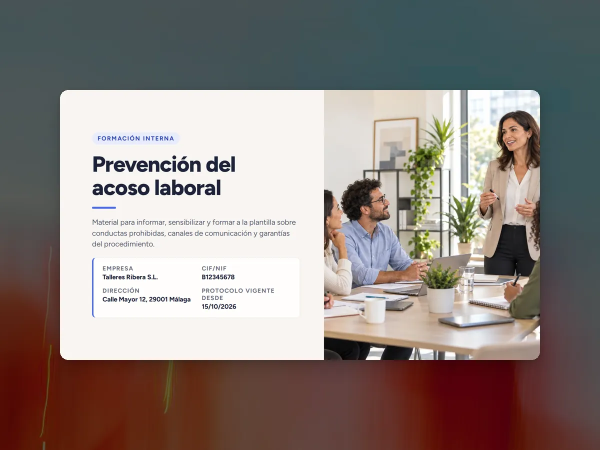 Portada de la presentación de formación sobre prevención del acoso laboral