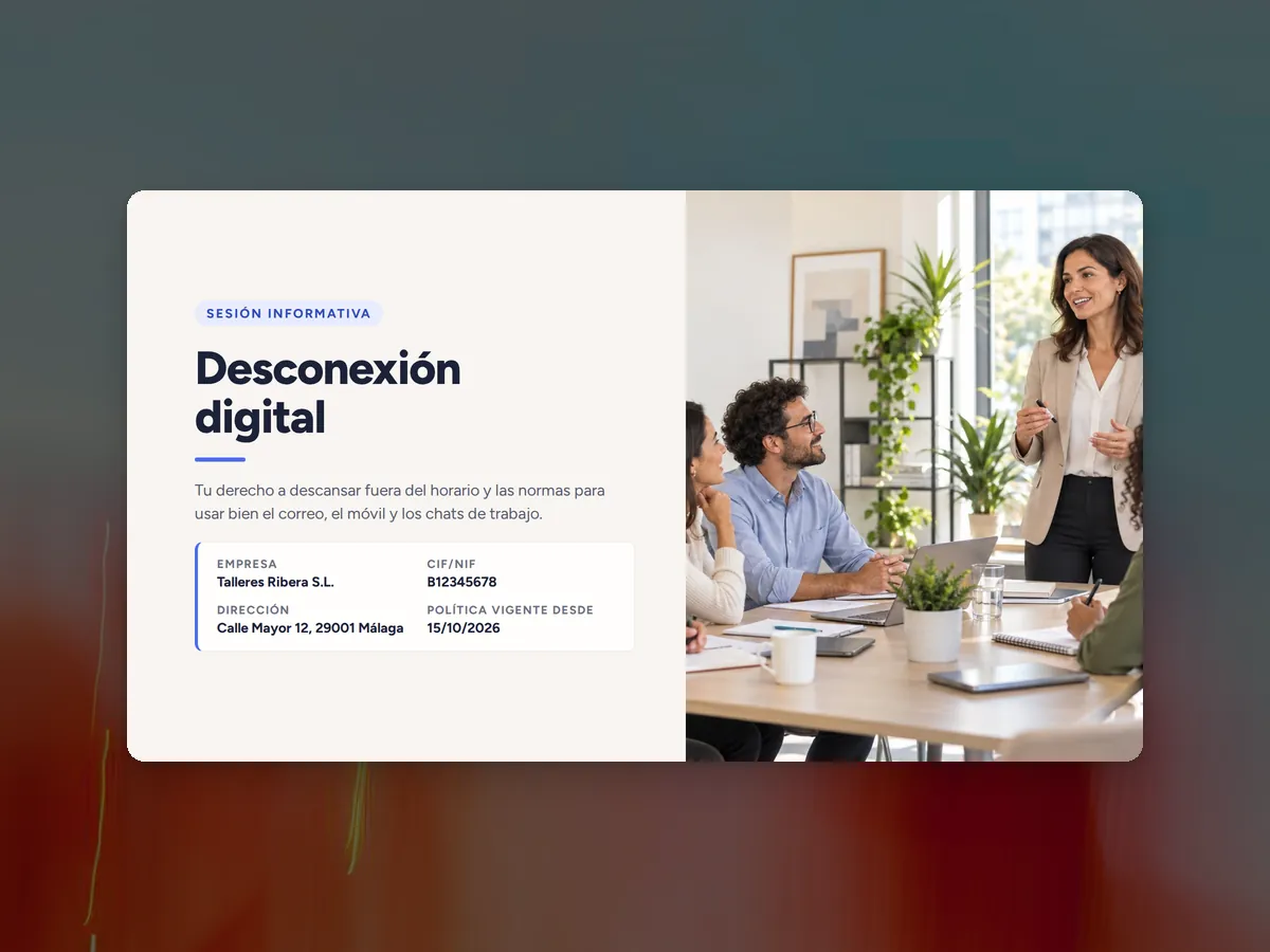 Portada de la presentación de la sesión informativa sobre desconexión digital