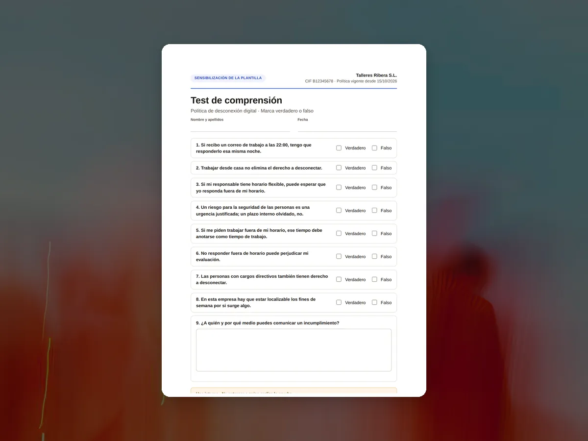 Test de comprensión de la política de desconexión digital